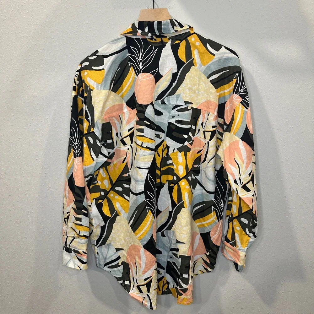 CALIA Button Up Shirt Women Tropical Leaf Size‎ M Multicolor Resort Swim Beach - Picture 3 of 16
